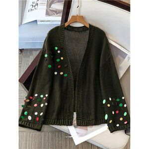 Women's Long Sleeve Open Front Casual Loose Sequin Embellished Cardigan Sweater